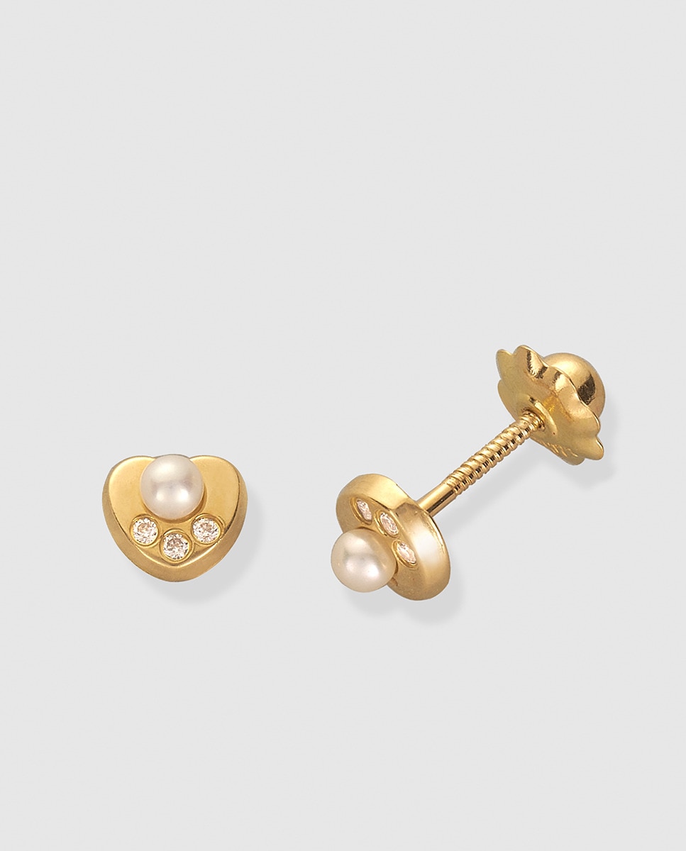 Pendientes de bebé de oro con perla y circonita - El Corte Inglés - Blanco Blanco-1