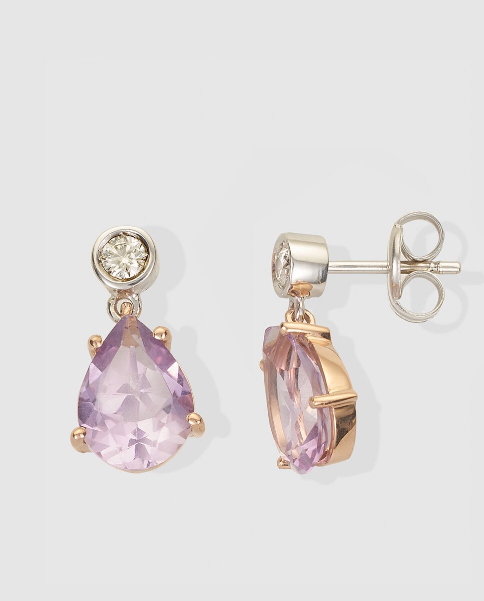 El Corte Inglés - Pendientes Luzz de oro con amatista y diamantes.