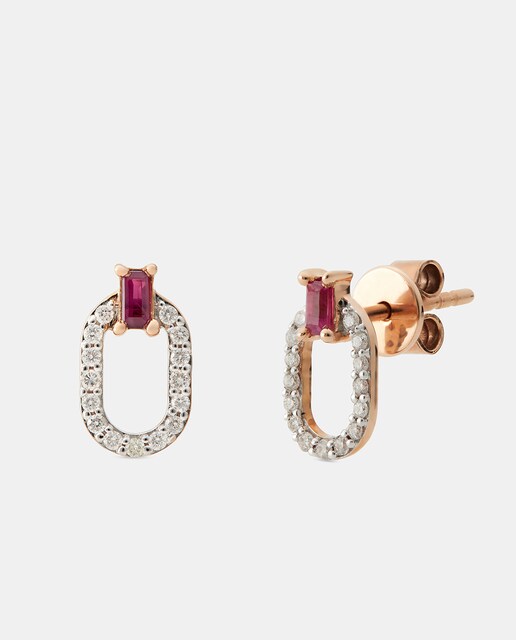 Pendientes de oro, diamantes y rubí