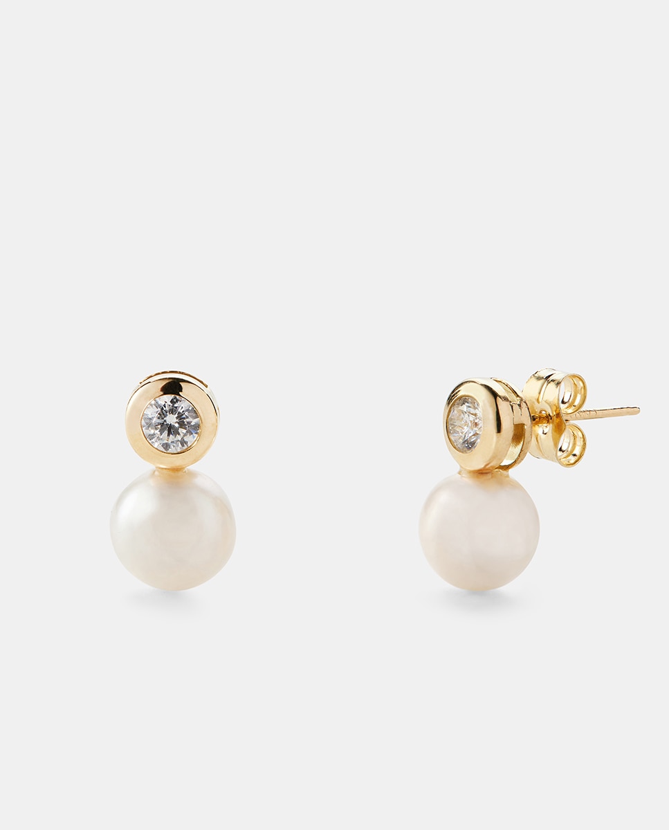Pendientes de niña de oro con perla y circonita - El Corte Inglés - Blanco Blanco-1