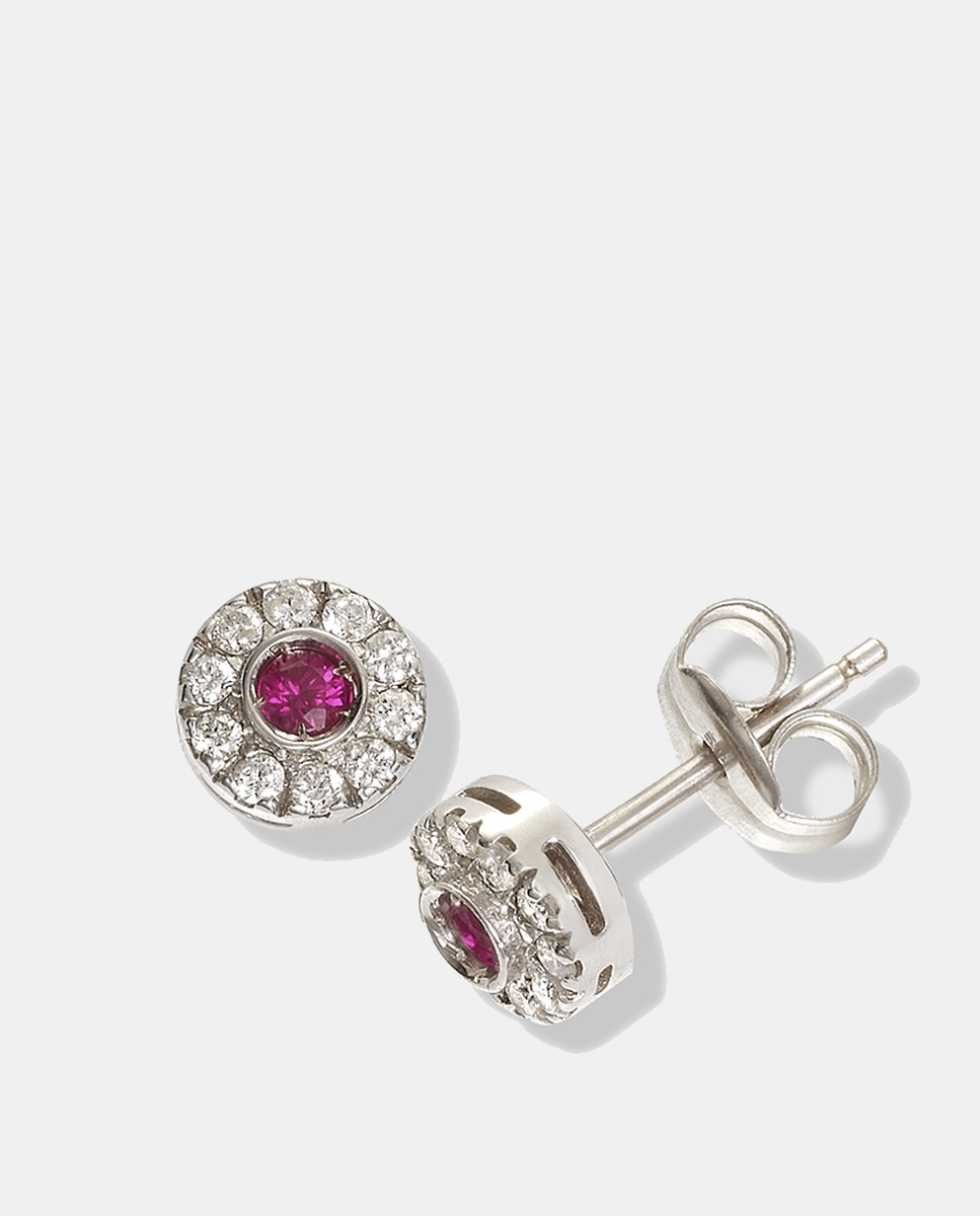 El Corte Inglés - Pendientes de oro con diamantes y rubí.