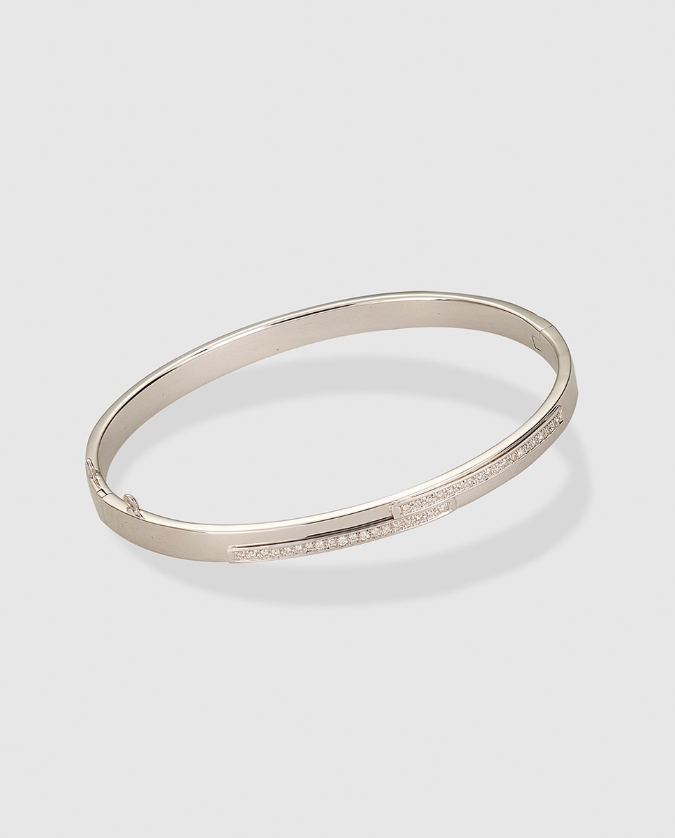 Pulsera de oro blanco 750 milésimas (18k) con media caña de diamantes talla brillante. - El Corte Inglés - Blanco Blanco-1