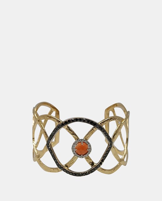 Imagen 0 de Pulsera de oro, diamante negro y coral