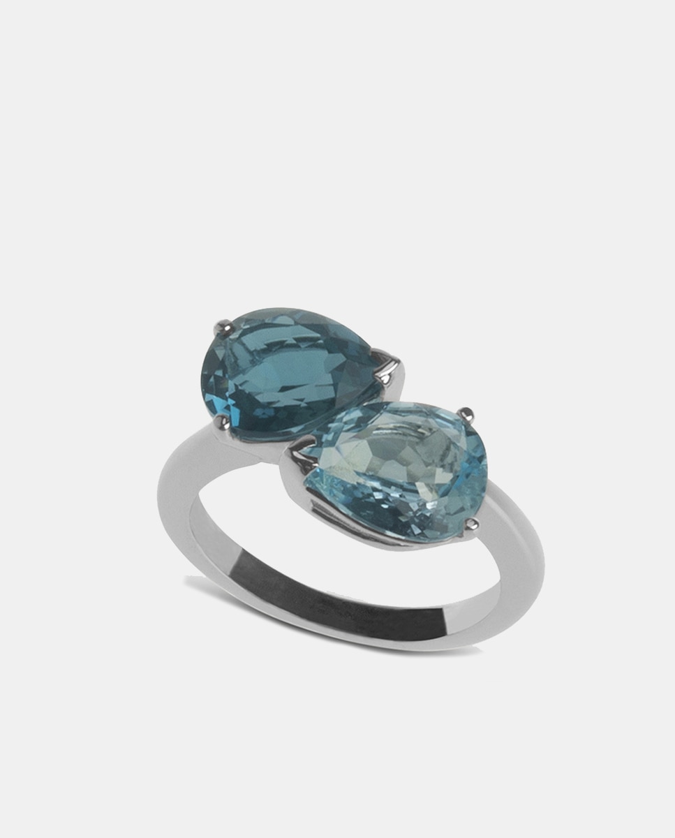 El Corte Inglés - Anillo de oro blanco con topacios.