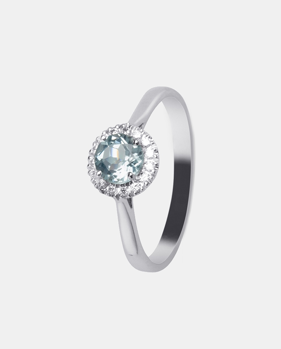 El Corte Inglés - Anillo de oro con diamantes y topacio Sky.