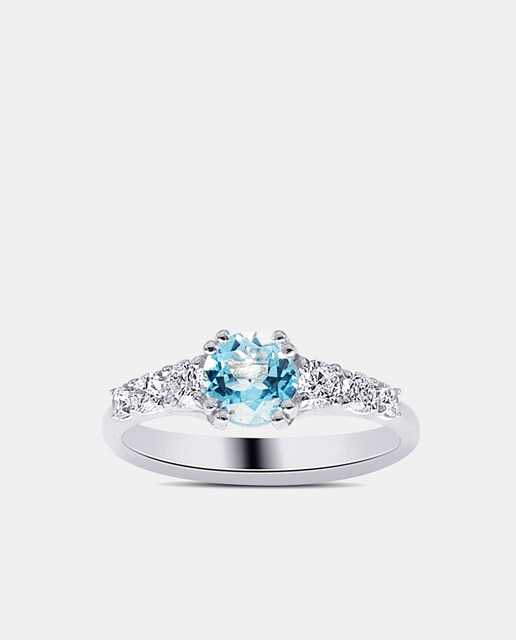 Anillo de oro blanco, topacio y diamante