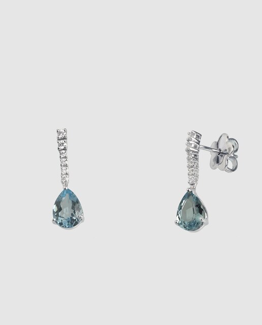 Pendientes Black & White de oro con diamantes y topacio Sky