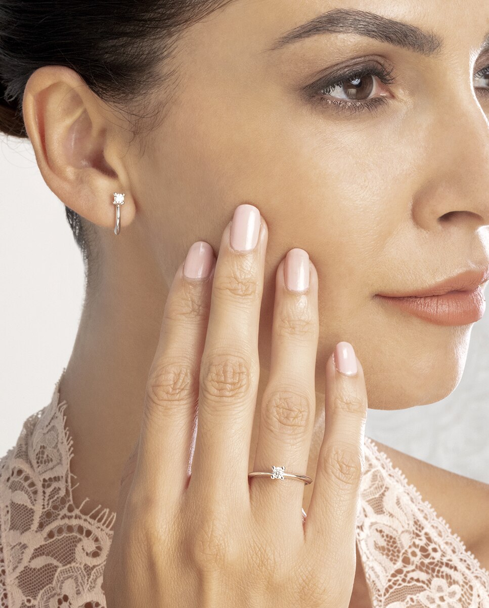Pendientes de aro Black & White de oro y diamantes - El Corte Inglés - Blanco Blanco-2