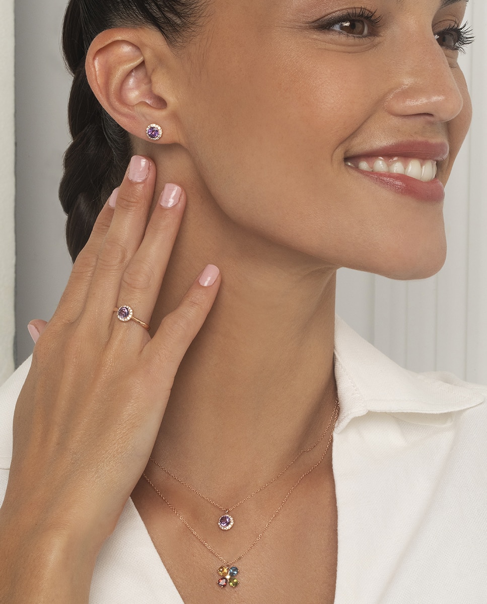 Pendientes de oro, diamantes y amatista - El Corte Inglés - Morado Morado-2