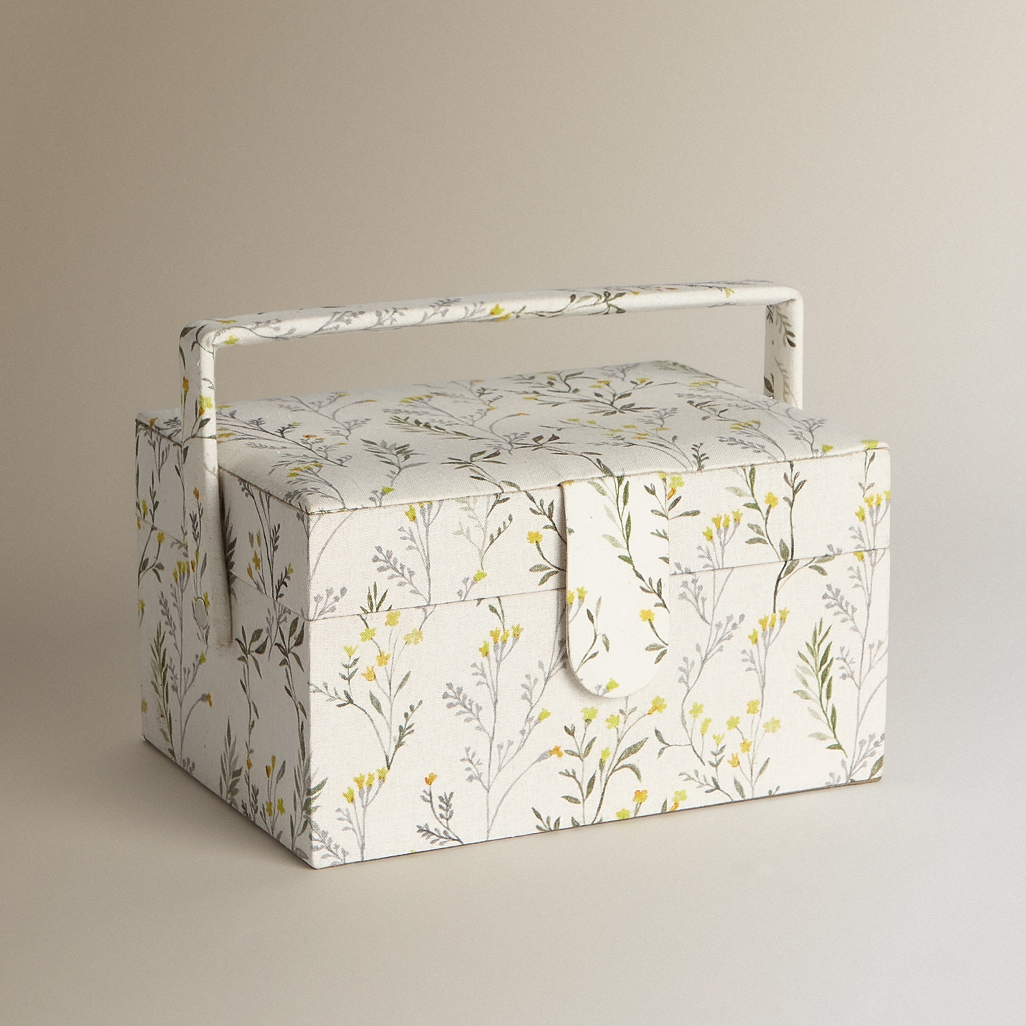 Caixa de Costura Retangular com Asa Floral Verde-1