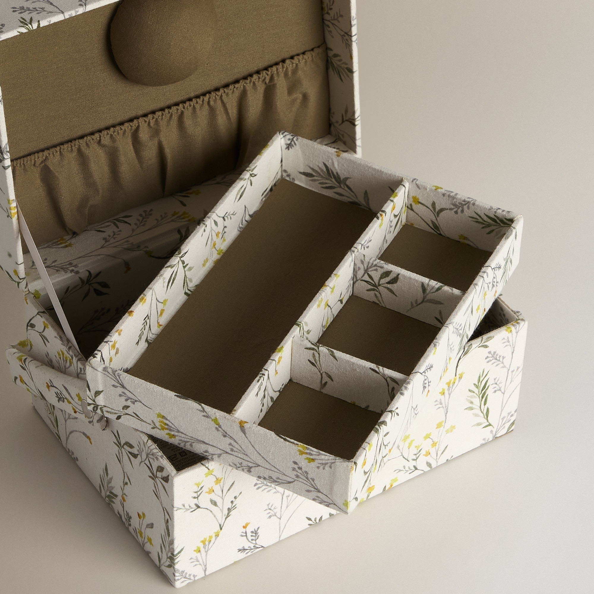 Caixa de Costura Retangular com Asa Floral Verde-2