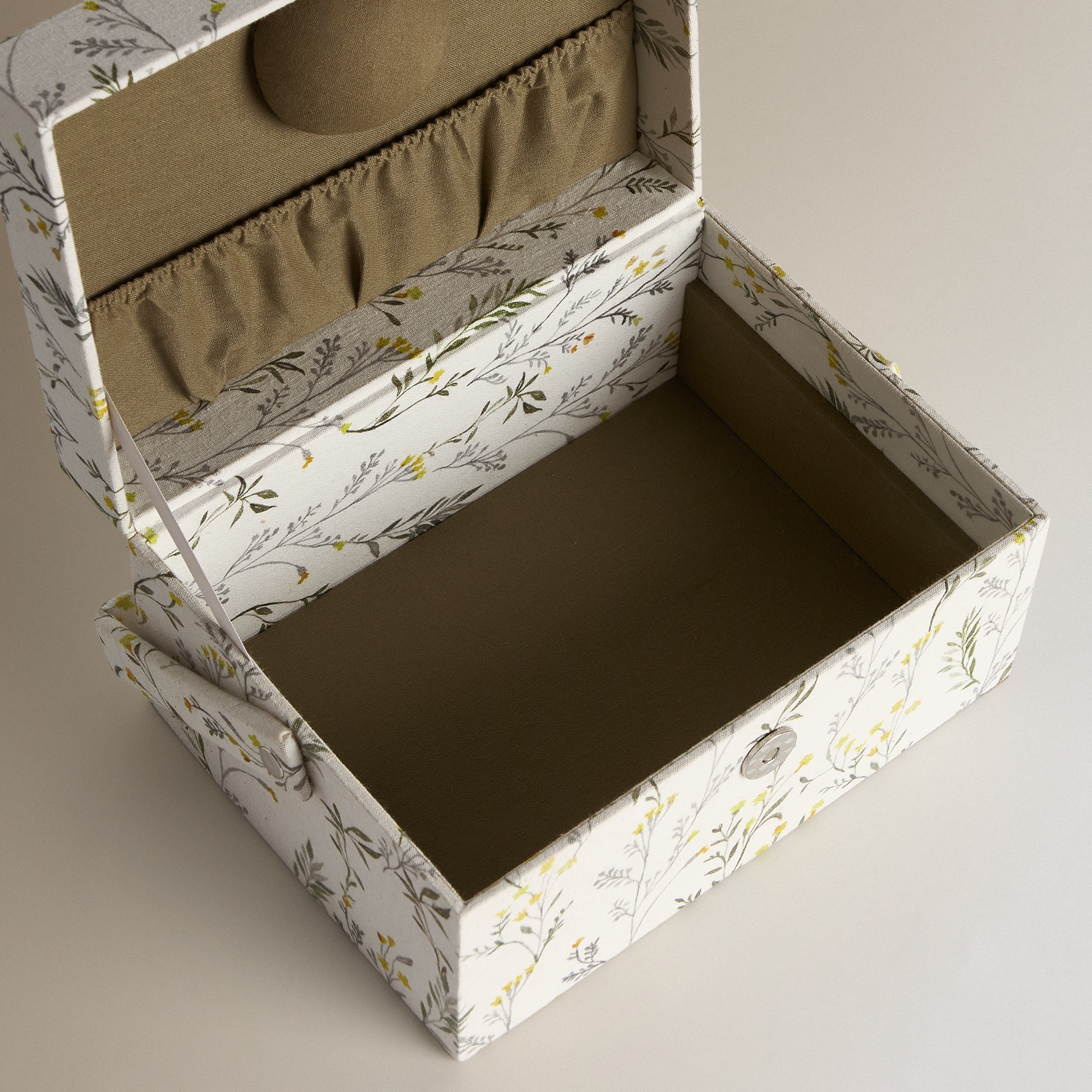 Caixa de Costura Retangular com Asa Floral Verde-3