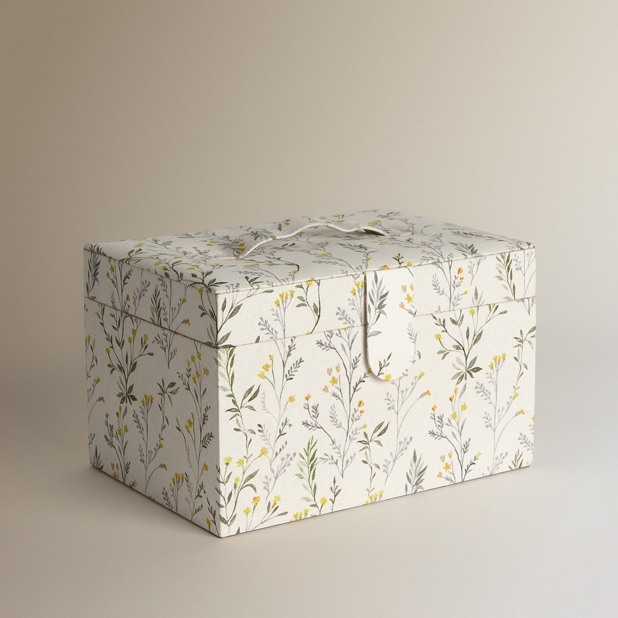 Caixa de Costura com Estampado Floral Verde-1