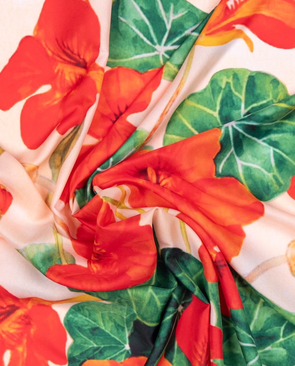Lenço Carré com Estampado Floral Laranja-2