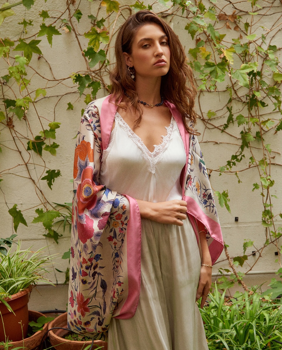 Lenço de seda estampado Rosa-2