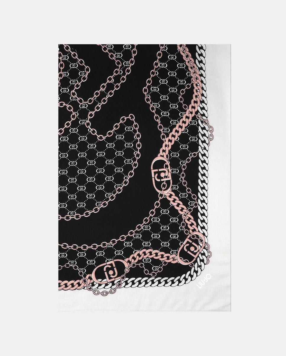 Écharpe com Estampado de Correntes Preto-1