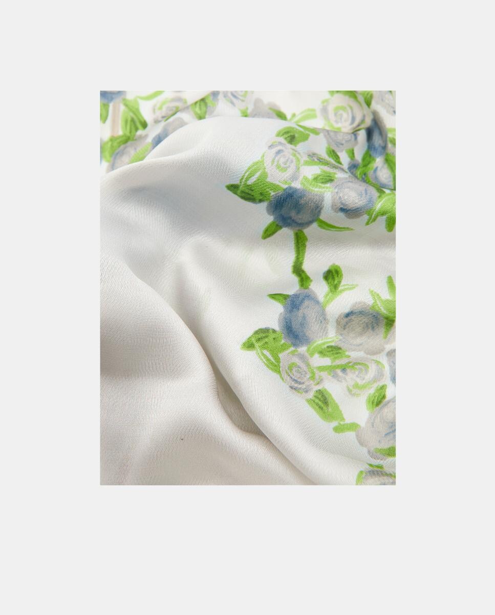 Écharpe de Estampado Floral com Logótipo Azul-claro-3
