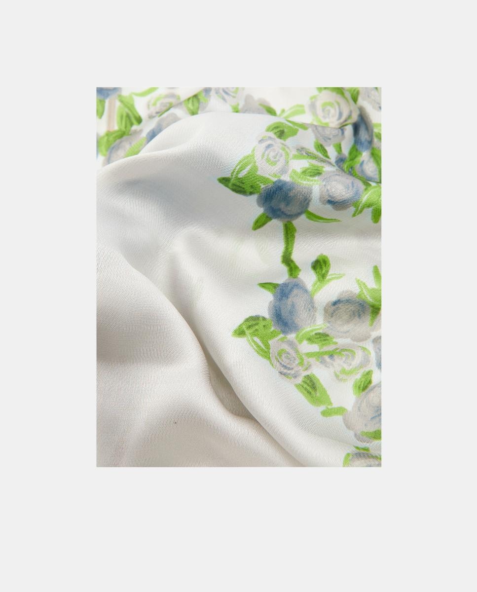 Écharpe de Estampado Floral com Logótipo Azul-claro-3