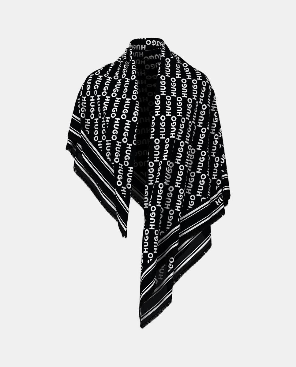 Écharpe Estampada de Modal e Algodão Preto-3