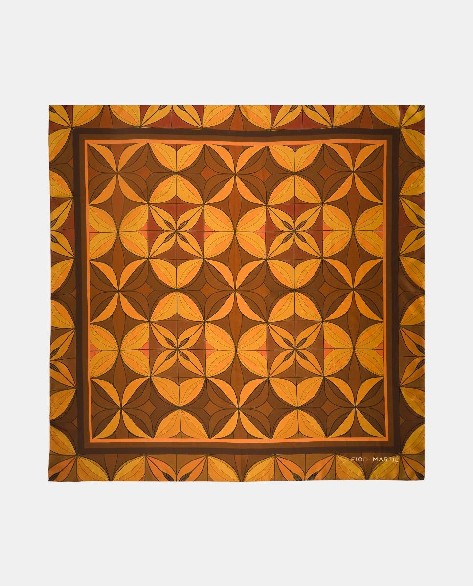 Bandana de Seda com Estampado Geométrico - Tons Quentes/Castanho Castanho-claro-1