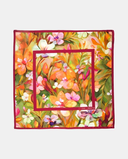 Imagem 0 de Lenço de Seda com Estampado Floral Pequeno - Roxo/Branco/Laranja