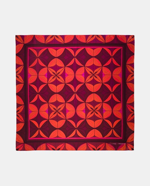 Imagem 0 de Lenço de Seda com Estampado Geométrico - Vermelho/Roxo