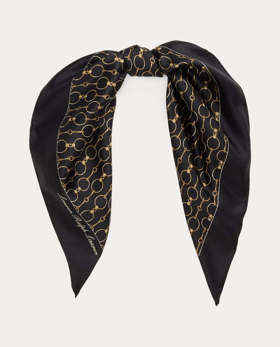 Lenço Quadrado com Estampado de Bridas Preto-2