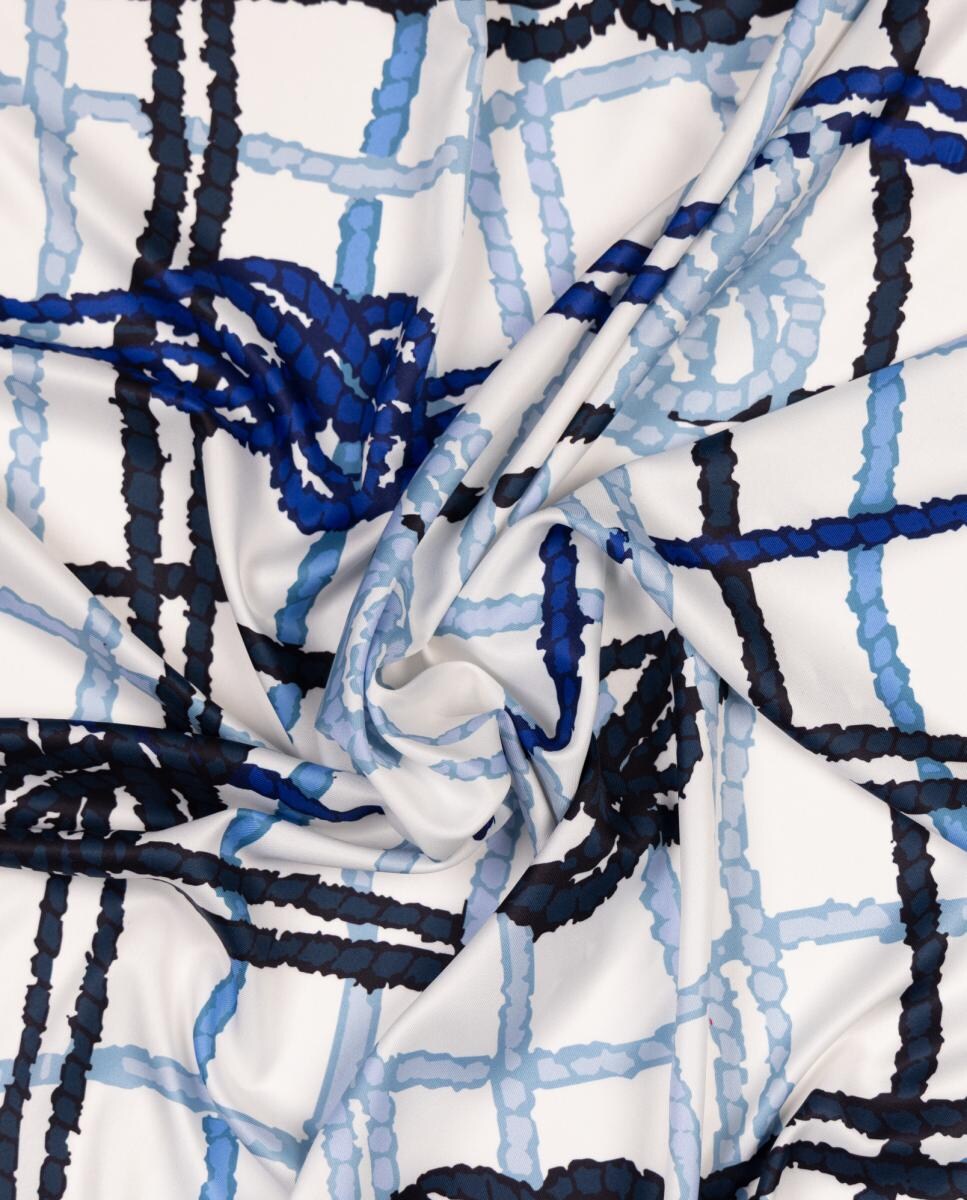 Lenço em Formato Carré com Estampado de Cordas e Nós Marinheiros. Azul-2