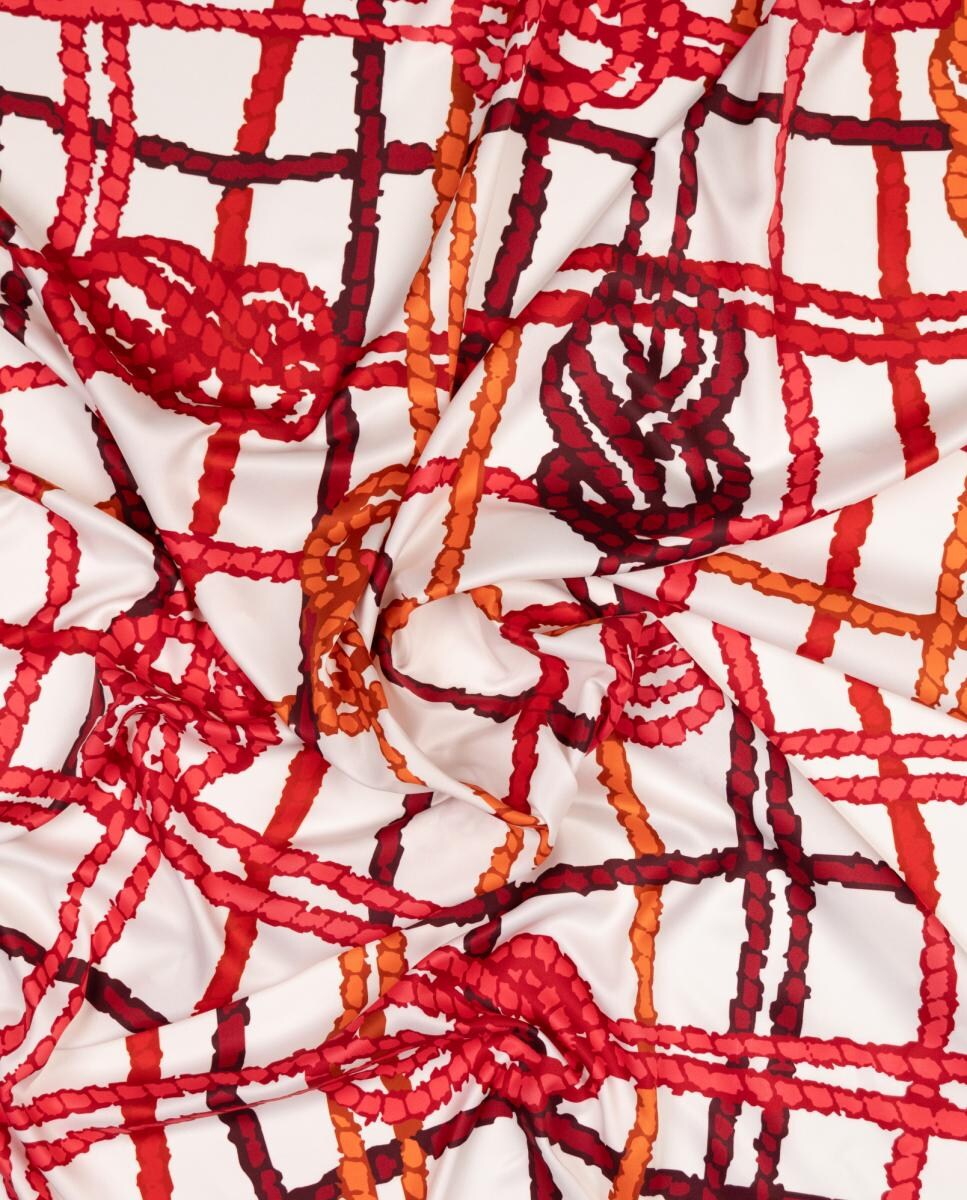 Lenço em Formato Grand Carré com Estampado de Cordas e Nós Marinheiros. Vermelho-2