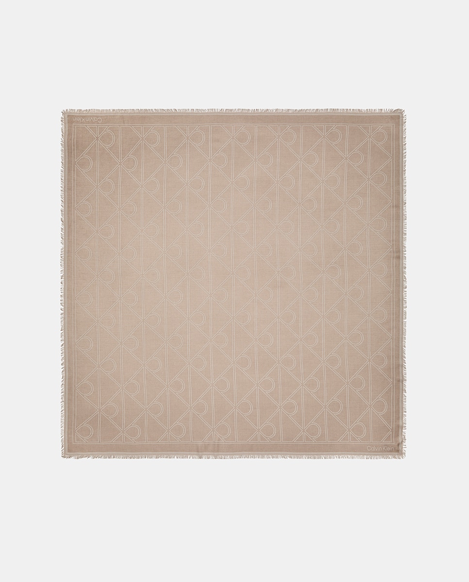 Lenço Quadrado Estampado Bege-1