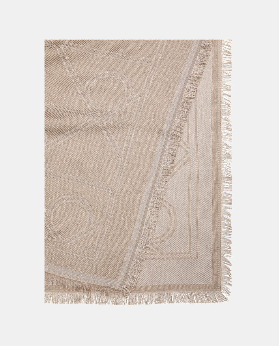 Lenço Quadrado Estampado Bege-3