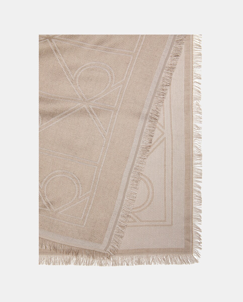 Lenço Quadrado Estampado Bege-3