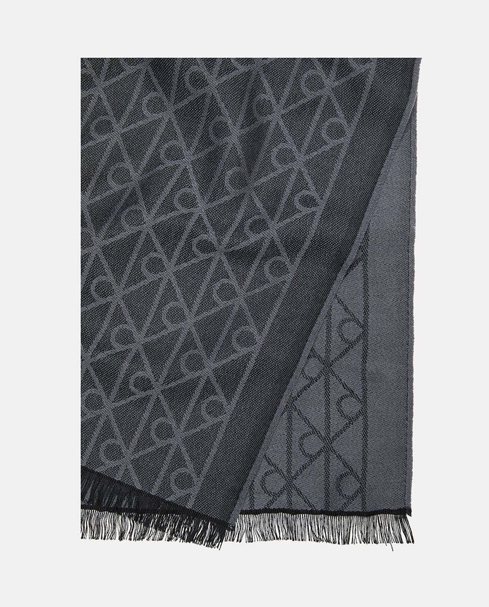 Lenço Retangular Estampado Preto-3