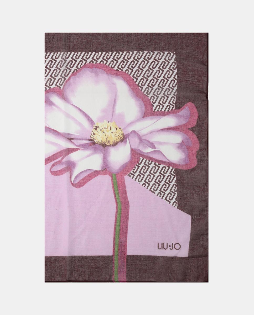 Écharpe com Detalhe de Estampado Floral Grande Grená-1