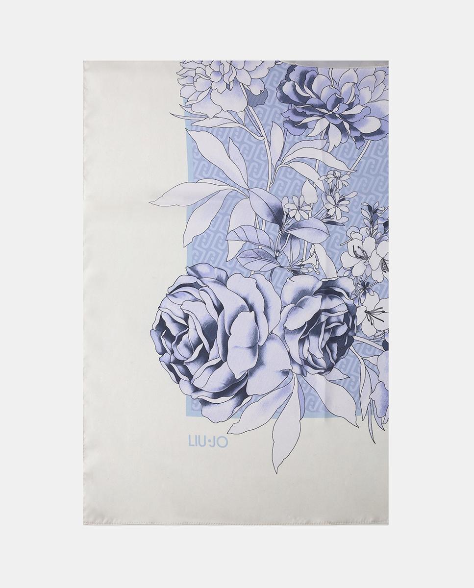 Écharpe com Detalhe de Estampado Floral Azul-claro-1