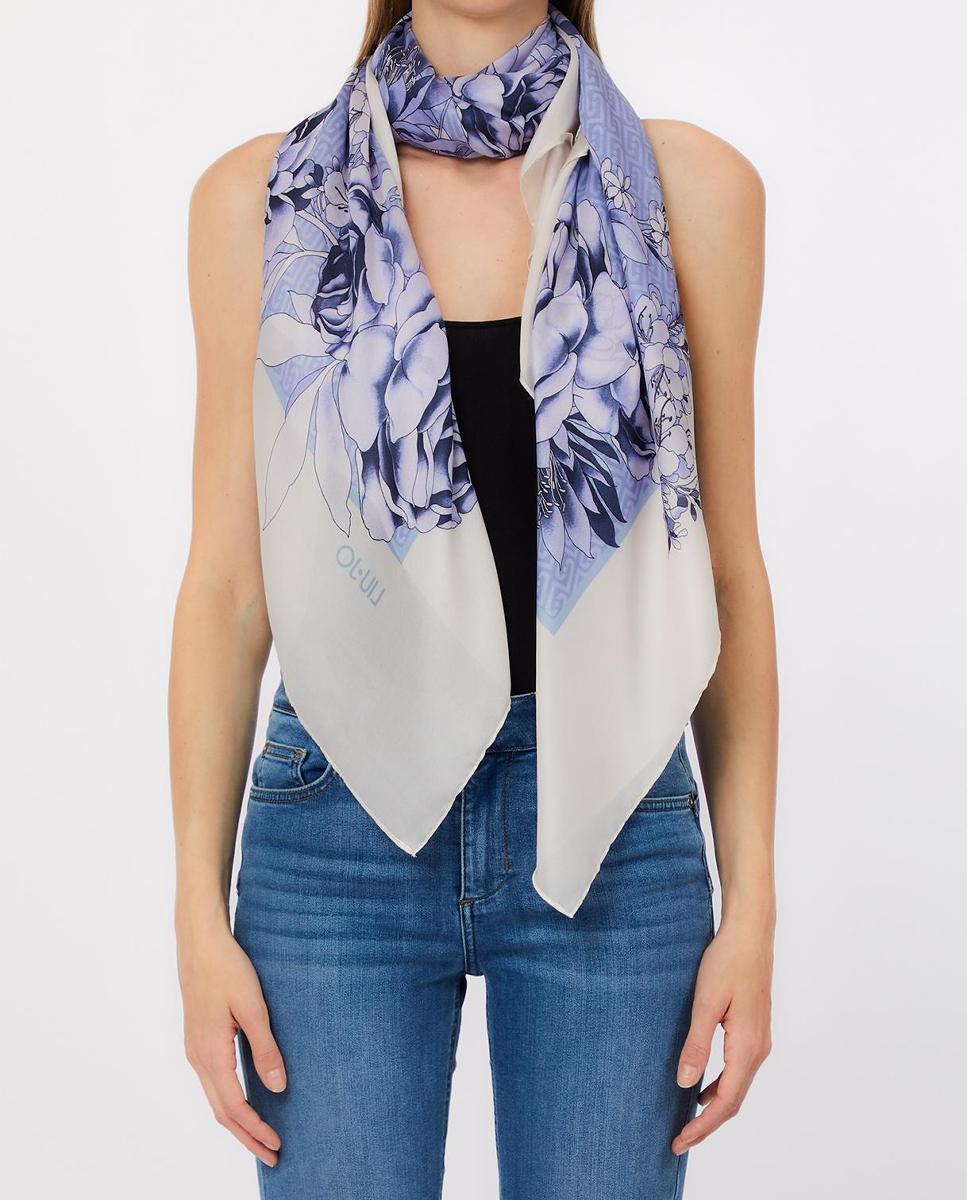 Écharpe com Detalhe de Estampado Floral Azul-claro-2