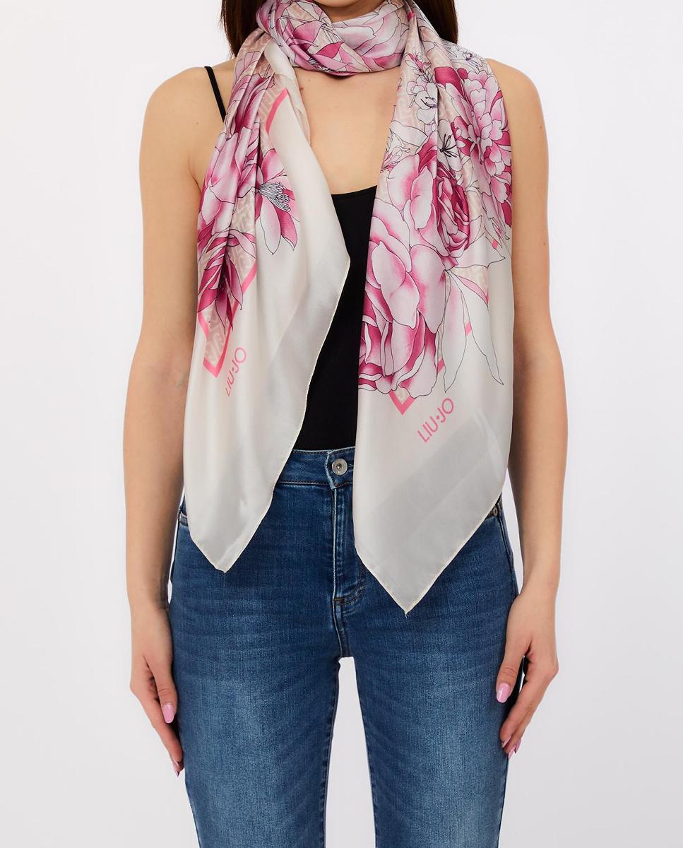 Écharpe com Detalhe de Estampado Floral Rosa-2