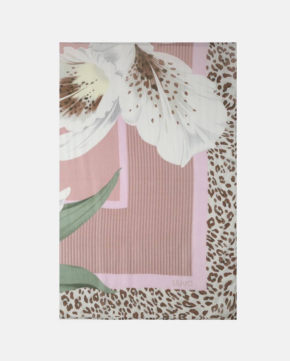 Imagem 0 de Écharpe com Detalhe de Flores Grandes e Animal Print