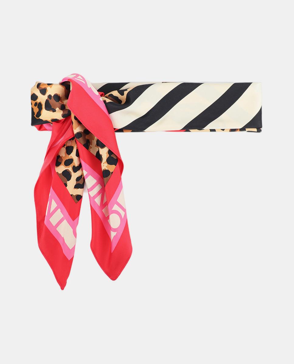 Lenço Acetinado com Estampado às Riscas Branco-3