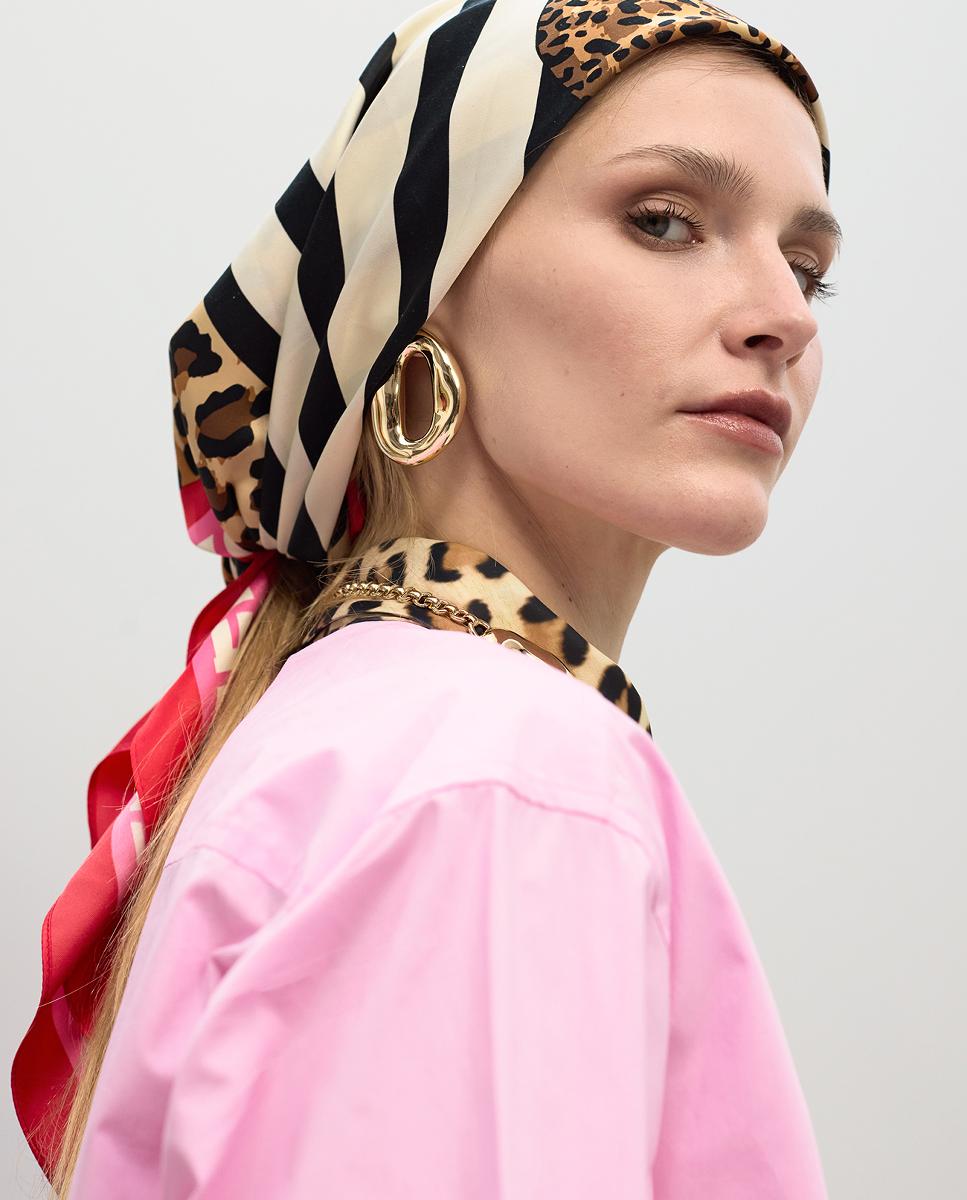 Lenço Acetinado com Estampado às Riscas Branco-6