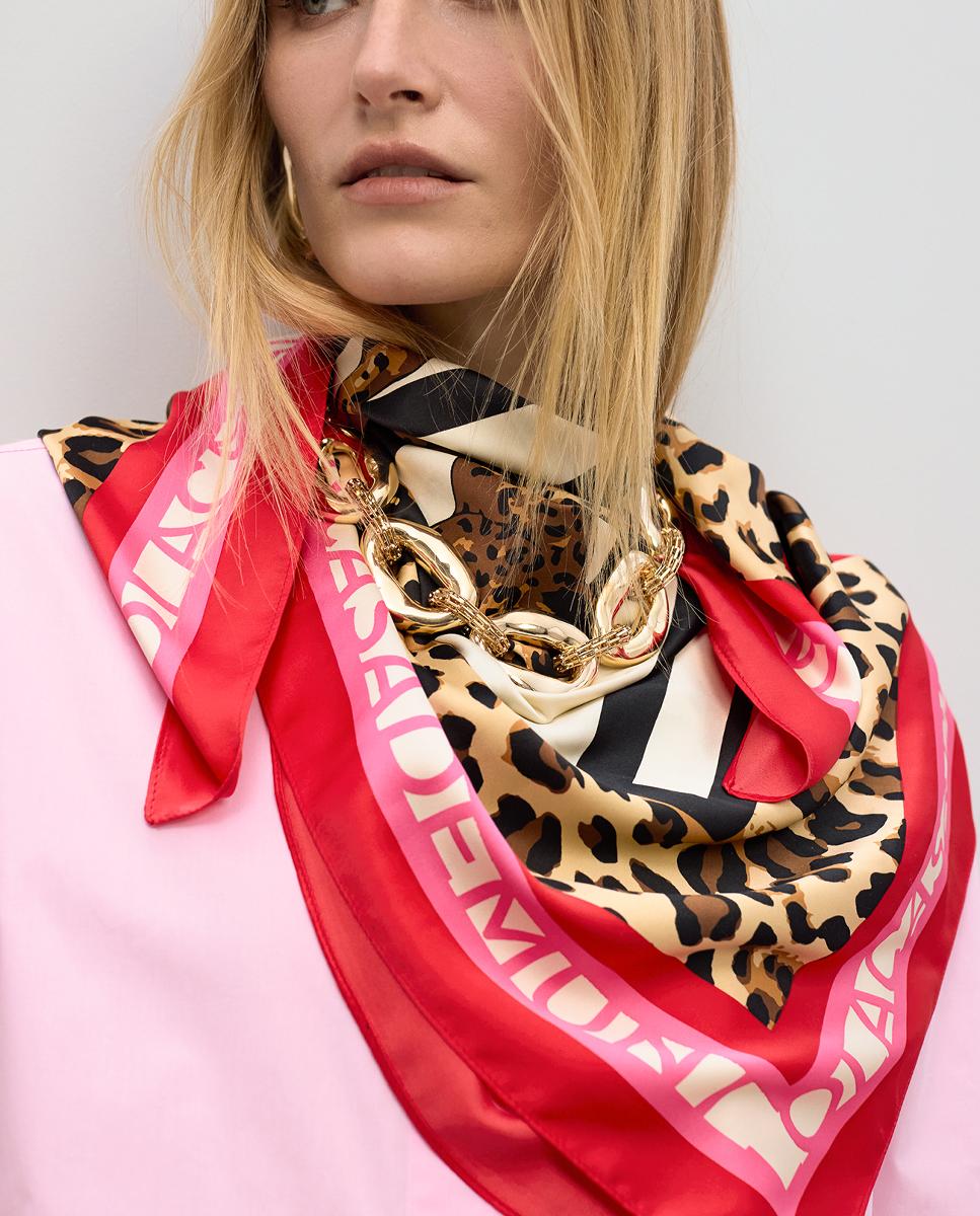 Lenço Acetinado com Estampado às Riscas Branco-10