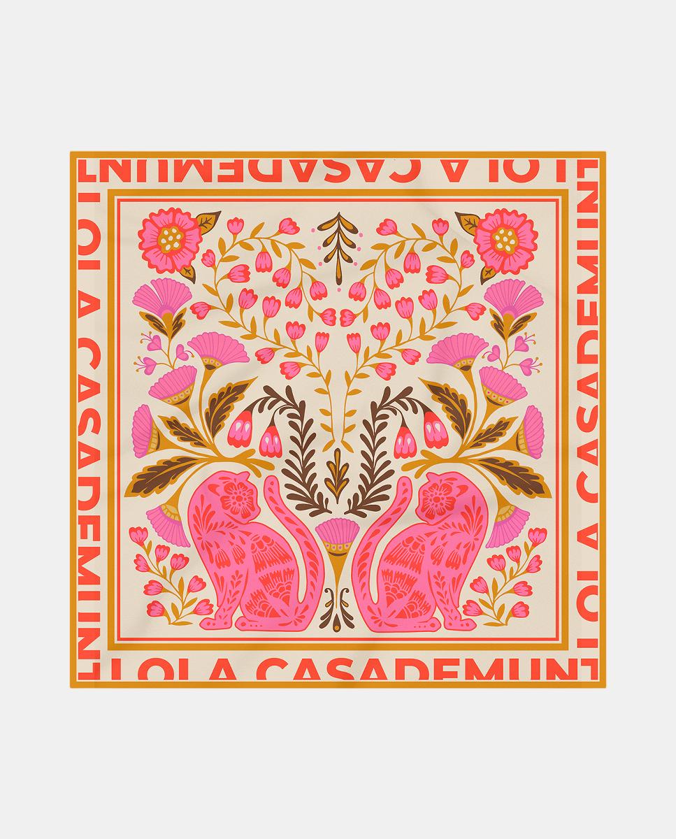 Lenço Acetinado com Motivos Florais Amarelo-1