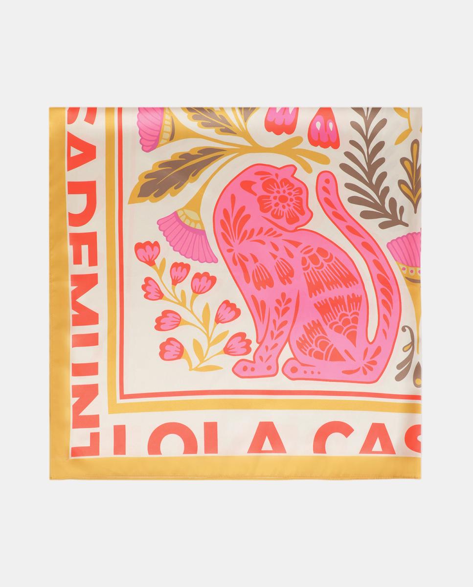 Lenço Acetinado com Motivos Florais Amarelo-6