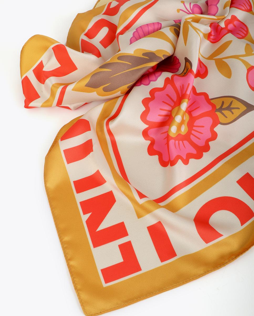 Lenço Acetinado com Motivos Florais Amarelo-9