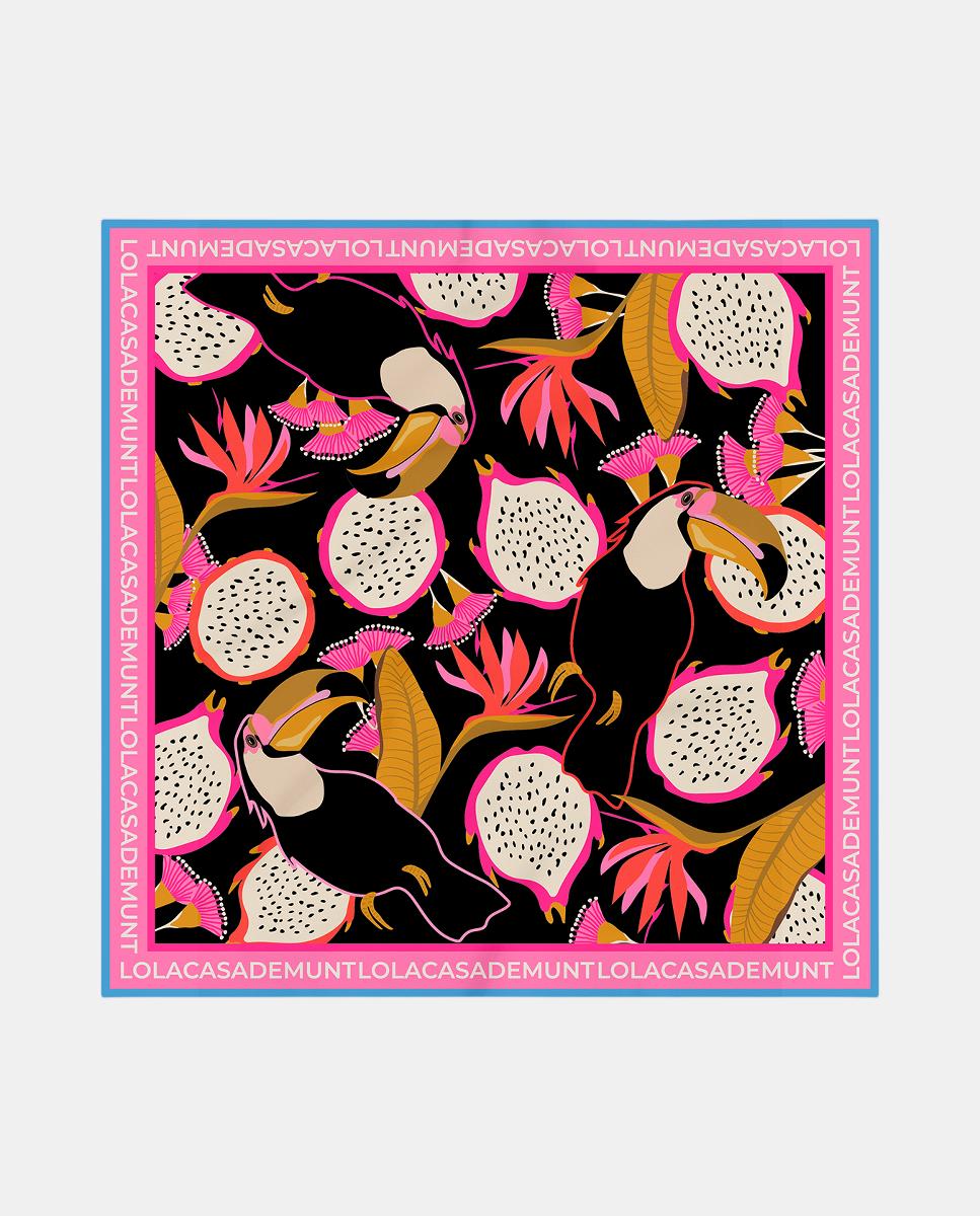 Lenço Acetinado Estampado Preto-1