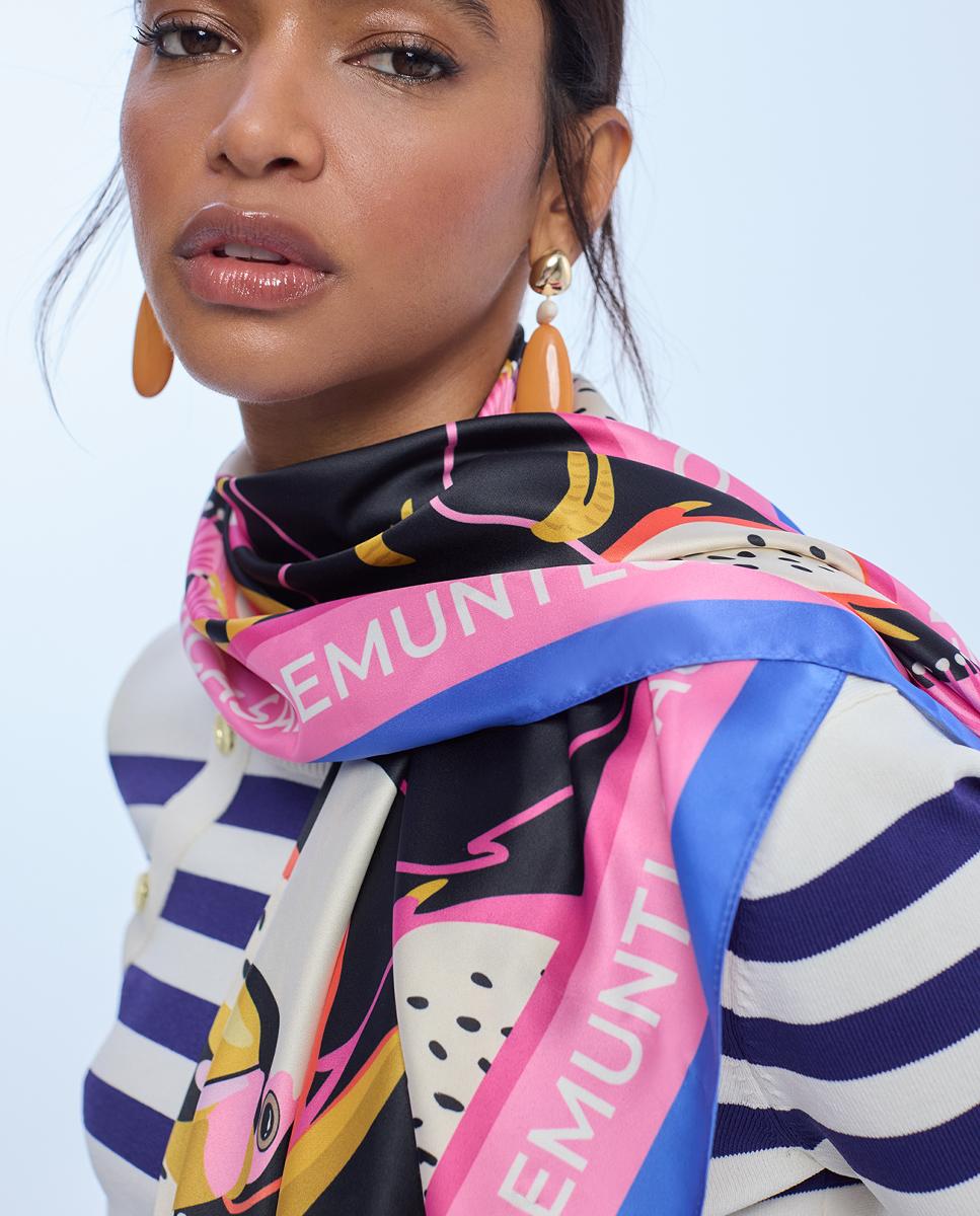 Lenço Acetinado Estampado Preto-4