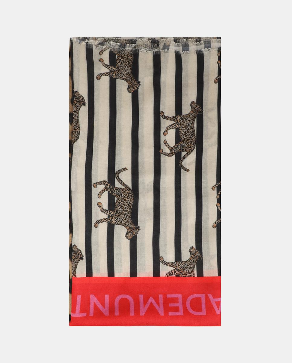 Écharpe com Estampado às Riscas Branco-1