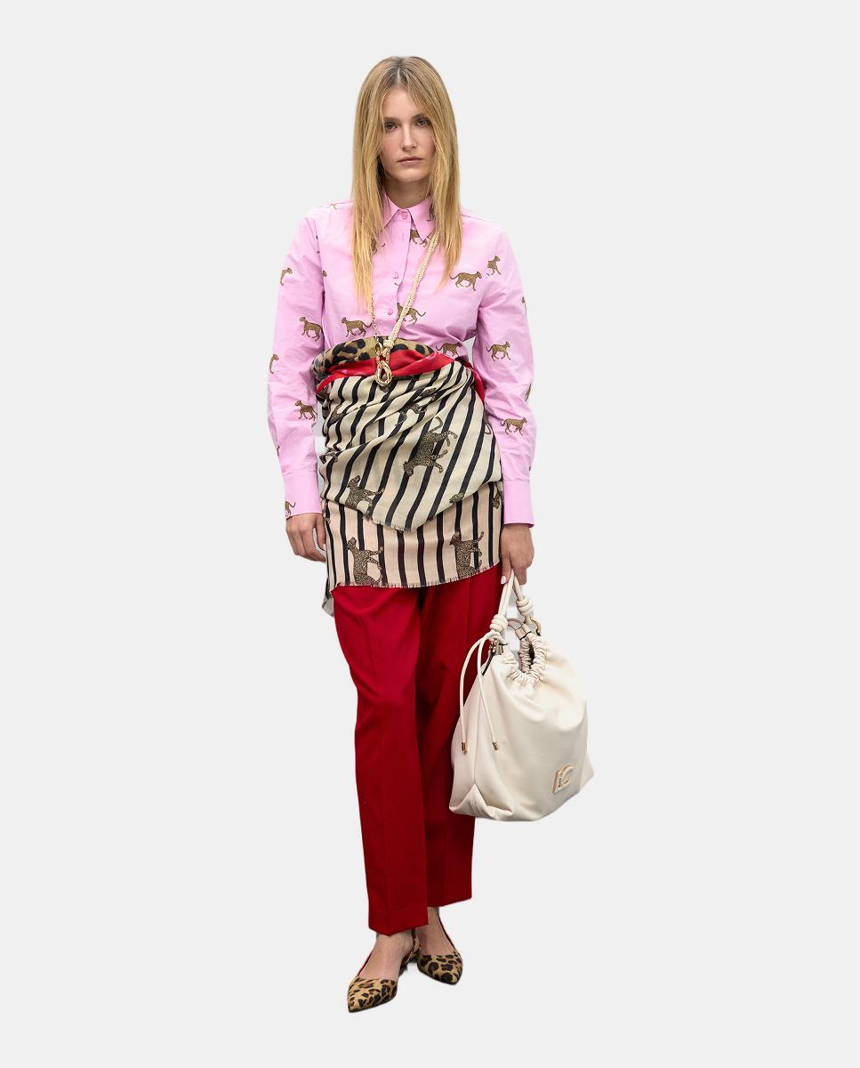 Écharpe com Estampado às Riscas Branco-3