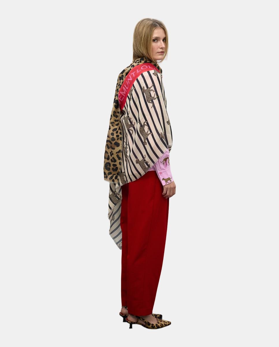 Écharpe com Estampado às Riscas Branco-5