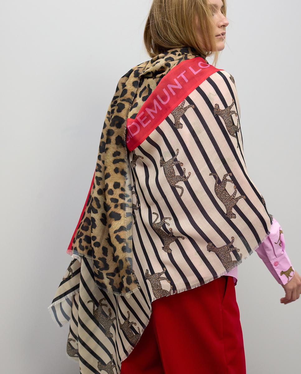 Écharpe com Estampado às Riscas Branco-6